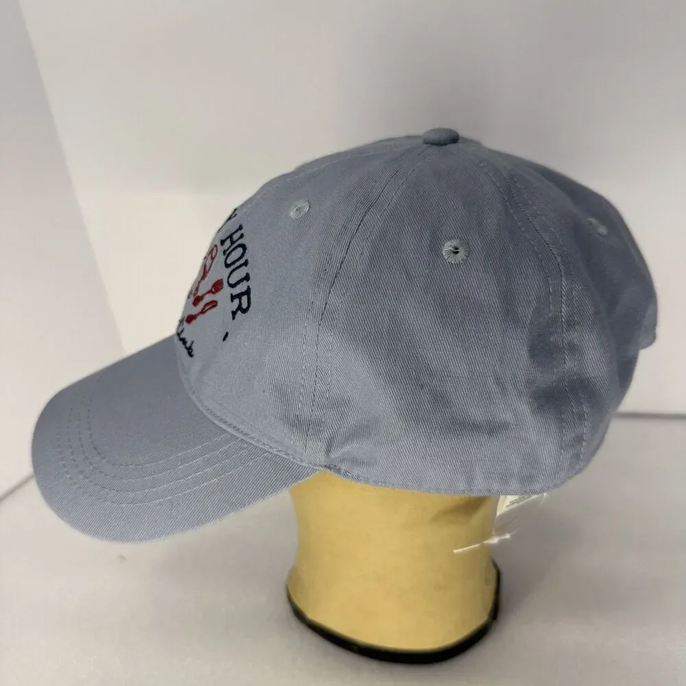 Anthropologie Hat Strapback Happy Hour Social Club Blue Embroidered Dad Cap Logo